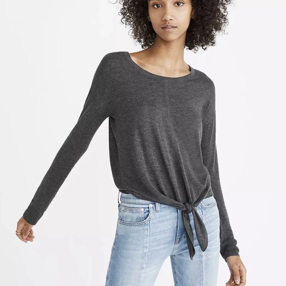 Madewell Modern Tie- Front Charcoal Long Sleeve Tee